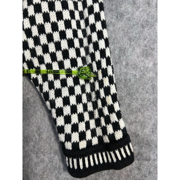 Vintage Keds Black White Checker Knit Jacquard Sweater V-Neck Oversized Sz L? - Picture 7 of 10